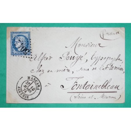 N°60B TYPE II GC 5042 MASCARA ALGERIE POUR FONTAINEBLEAU SEINE ET MARNE 1874