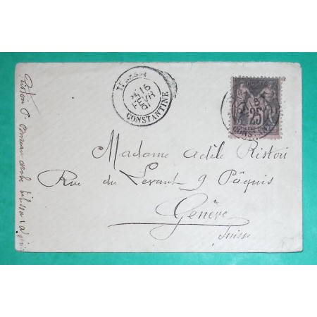 N°97 SAGE CAD TYPE 18 TEBESSA CONSTANTINE ALGERIE POUR GENEVE SUISSE 1891