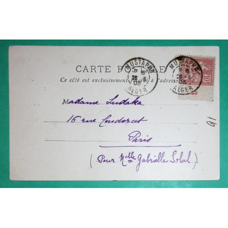 N°124 MOUCHON MILLESIME 3 CARTE POSTALE MUSTAPHA ALGER ALGERIE POUR PARIS 1903