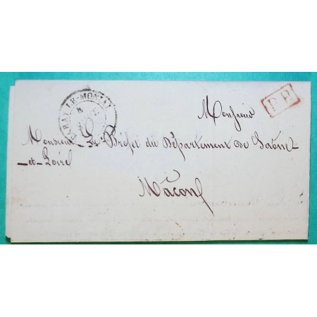 CAD TYPE 14 PARAY LE MONIAL SAONE ET LOIRE PP PORT PAYE + CACHET FISCAL POUR MACON 1845 LETTRE COVER FRANCE