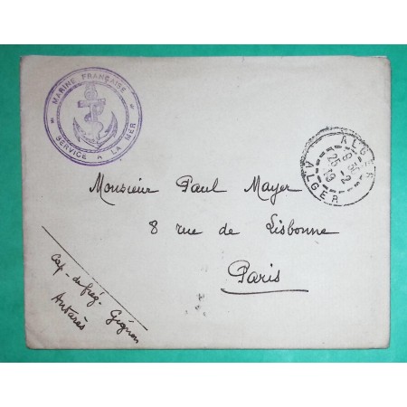 FRANCHISE MILITAIRE FM ALGER ALGERIE MARINE FRANCAISE SERVICE A LA MER CAPITAINE FREGATE ANTARES 1918 WW1
