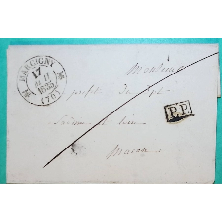 CAD TYPE 12 MARCIGNY SAONE ET LOIRE PP PORT PAYE POUR MACON 1835 LETTRE COVER FRANCE