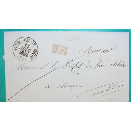 CAD TYPE 11 JONCY SAONE ET LOIRE PP PORT PAYE POUR MACON 1842 LETTRE COVER FRANCE