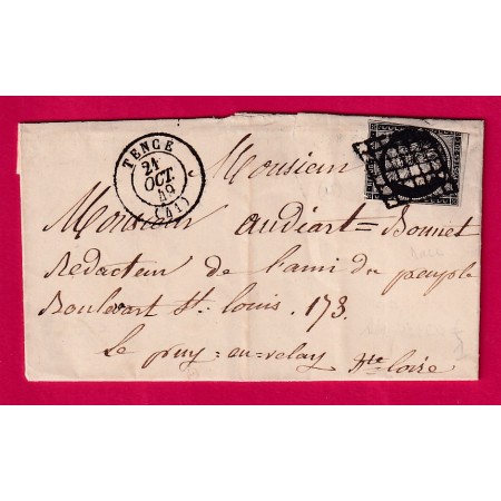 N°3 GRILLE TENCE HAUTE LOIRE 21 OCT 1849 POUR LE PUY EN VELAY LETTRE