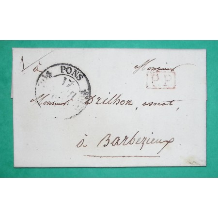 CAD TYPE 11 PONS CHARENTE INFERIEURE PP PORT PAYE POUR BARBEZIEUX 1840