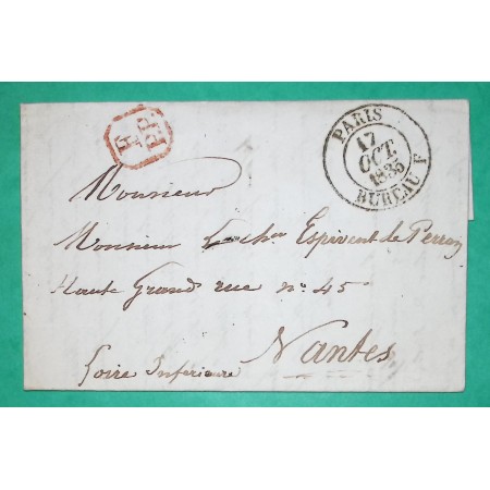 CAD TYPE 13 PARIS BUREAU F PP PORT PAYE POUR NANTES LOIRE INFERIEURE 1835