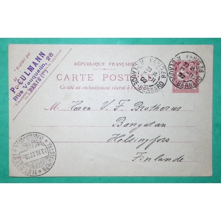 ENTIER MOUCHON 10C RETOUCHE PARIS POUR HELSINKI HELSINGFORS FINLANDE 1902