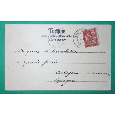 10C MOUCHON RETOUCHE LEVANT CARTE POSTALE JERUSALEM PALESTINE POUR CARTAGENA ESPAGNE 1904