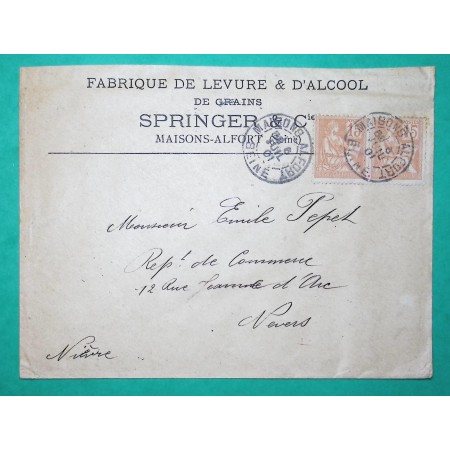 N°117 x2 MOUCHON ENVELOPPE PUB FABRIQUE DE LEVURE D'ALCOOL DE GRAINS SPRINGER MAISONS ALFORT 1901