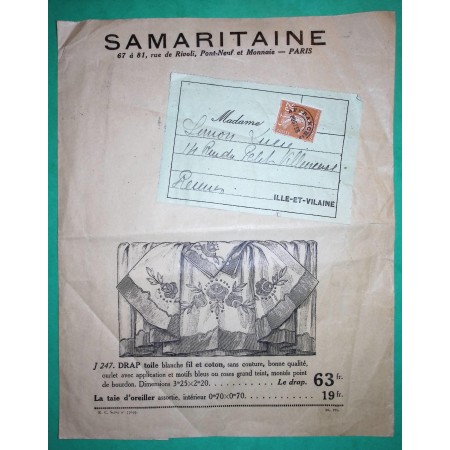 N°235 SEMEUSE PREOBLITERE BANDE DE JOURNAL PUB ILLUSTREE LA SAMARITAINE PARIS