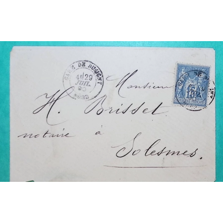 N°90 SAGE CAD TYPE 18 GARE DE BUSIGNY NORD POUR SOLESMES 1890 LETTRE COVER FRANCE