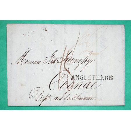 MARQUE ANGLETERRE DEPART LONDRES POUR  JAMES HENNESSY COGNAC CHARENTE 1817