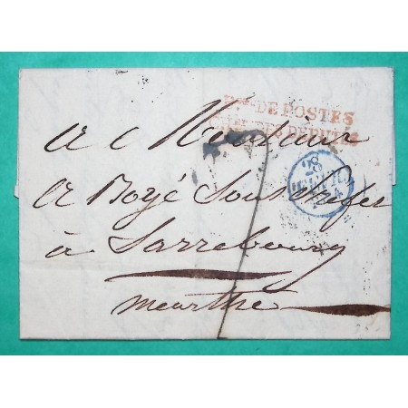 MARQUE BUREAU DE POSTE CHAMBRE DES DEPUTES ROUGE PARIS POUR SARREBOURG  MOSELLE 1834