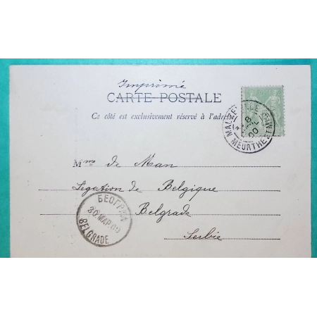 N°106 SAGE CAD TYPE A MALZEVILLE MEURTHE ET MOSELLE CARTE POSTALE NANCY POUR BELGRADE SERBIE SERBIA 1900 COVER FRANCE
