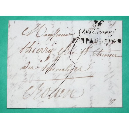 DOUBLE CURSIVE 26 QUILLEBEUF PONTAUDEMER EURE POUR ROUEN SEINE INFERIEURE 1825