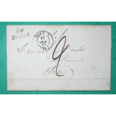 CURSIVE 64 URDOS BASSES PYRENEES CAD TYPE 15 BEDOUS POUR OLORON STE MARIE 1845