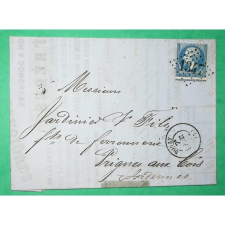 N°22 VARIETE PIQUAGE A CHEVAL GC 1347 DOUZY ARDENNES DEPART BREVILLY BELLE FACTURE BUREAU DE PASSE MEZIERES VERSO1866