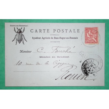 N°124 MOUCHON CARTE POSTALE PRIVE PUB BOURGTHEROULDE EURE OR ORIGINE RURALE SYNDICAT AGRICOLE BOSC ROGER EN ROUMOIS 1902