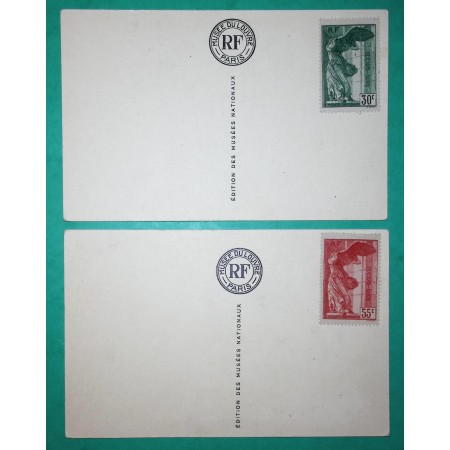 N°354 355 LOT VICTOIRE DE SAMOTHARACE SUR CARTE POSTALES MUSEE DU LOUVRE PARIS 1937