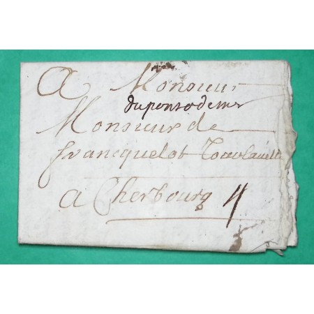 MARQUE MANUSCRITE PONT AUDEMER EURE POUR CHERBOURG MANCHE LN N°1A 1704