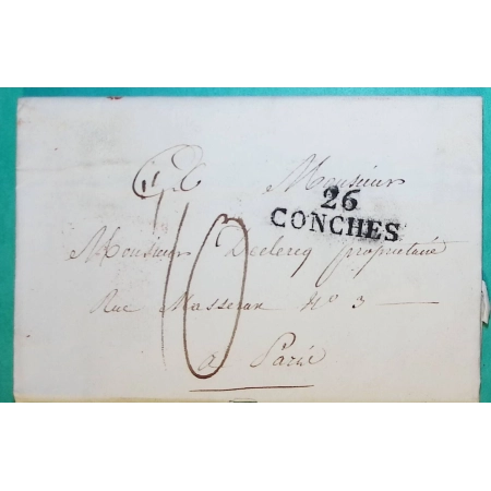 MARQUE 26 CONCHES EURE POUR PARIS 35x12 1824 LETTRE COVER FRANCE