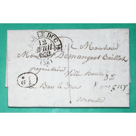 CURSIVE 53 REVIGNY MEUSE + CAD TYPE 12 BAR LE DUC DECIME RURAL MAISON DU VAL TAXE 1 1832
