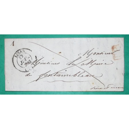 CAD TYPE 14 LINAS SEINE ET OISE PP PORT PAYE POUR FONTAINEBLEAU SEINE ET MARNE 1843