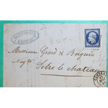 N°14 BDF PC 593 CAMBRAI NORD POUR SOLRE LE CHATEAU 1856 LETTRE COVER FRANCE