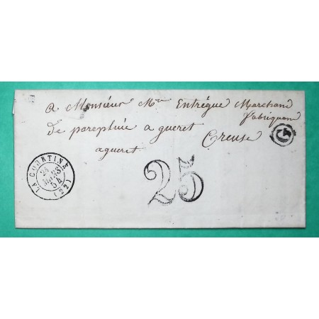 CAD TYPE 15 LA COURTINE CREUSE BOITE RURALE G POUR GUERET TAXE 25 1854
