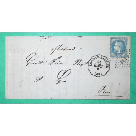 N°29 CONVOYEUR STATION LONS LE SAUNIER LIGNE B.MRD JURA POUR LYON RHONE 1870