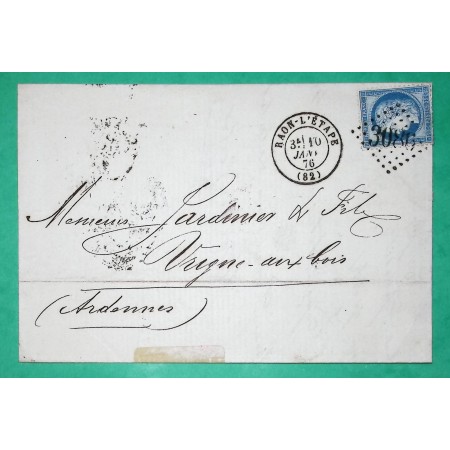 N°60C GC 3086 RAON L'ETAPE VOSGES POUR VRIGNE AUX BOIS ARDENNES 1876