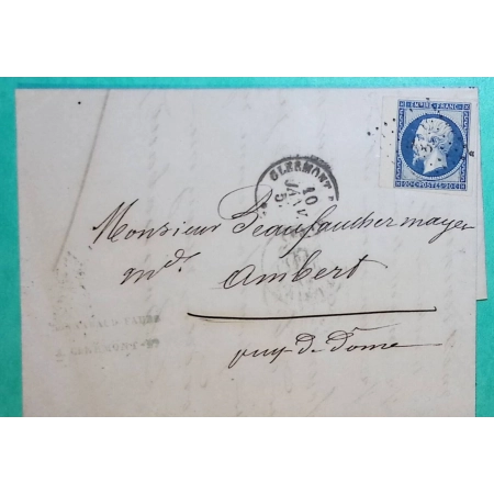 N°14 TB BDF PC 886 CLERMONT FERRAND PUY DE DOME POUR AMBERT 1857 LETTRE COVER FRANCE