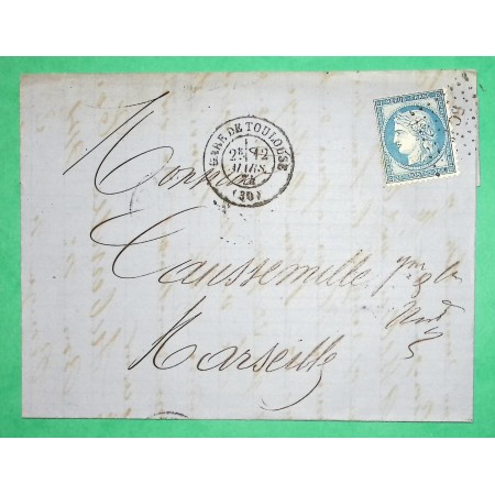 N°60B TYPE II CAD TYPE 17 GARE DE TOULOUSE HAUTE GARONNE POUR MARSEILLE 1874