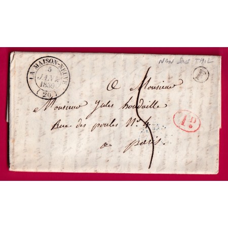 CAD TYPE 14 LA MAISON NEUVE COTE D'OR BOITE RURALE F NAN SUR THIL + DECIME RURAL 1839 POUR PARIS ETTRE
