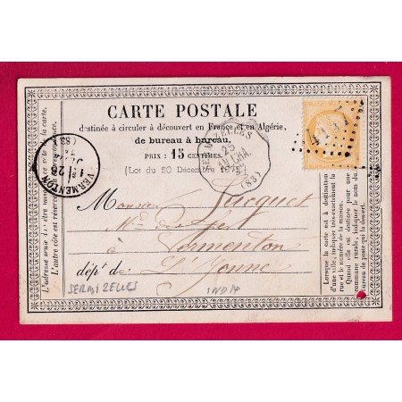 N°59 CONVOYEUR STATION SERMIZELLES YONNE POUR VERMENTON CARTE PRECURSEUR INDICE 14 LETTRE