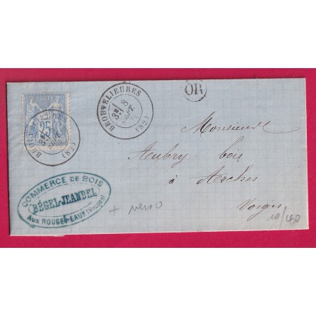 N°78 CAD T 18 BROUVELIEURES VOSGES OR ROUGE EAUX AU DOS CONVOYEUR STATION ARCHES POUR ARCHES LETTRE
