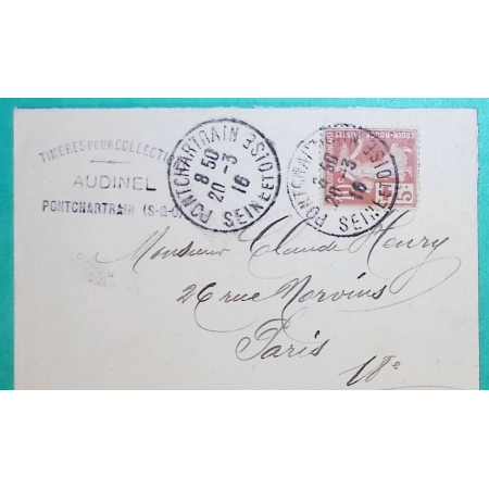 N°147 SEMEUSE CROIX ROUGE CAD PONTCHARTRAIN SEINE ET OISE POUR PARIS 1916 LETTRE COVER FRANCE