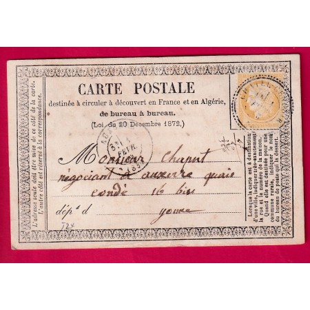 N°59 CAD TYPE 24 CHATEL CENSOIR YONNE POUR AUXERRE CARTE PRECURSEUR LETTRE