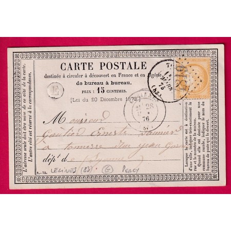 N°55 GC 4819 LEZINNES YONNE BOITE RURALE E PERCY POUR TONNERRE CARTE PRECURSEUR LETTRE