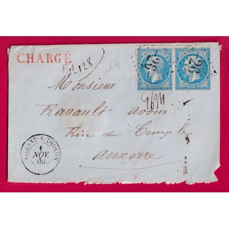 N°22 PAIRE GC 26 AILLANT SUR THOLLON YONNE LETTRE CHARGE POUR AUXERRE