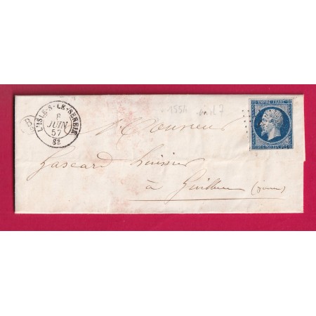 N°14 PC 1554 L'ISLE SUR LE SEREIN YONNE BOITE RURALE SUPPLEMENTAIRE B/2 A IDENTIFIER POUR GUILLON LETTRE