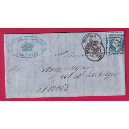N°22 TRES BELLE VARIETE PIQUAGE A CHEVAL SUR 3 VOISINS GC 1716 GRENOBLE ISERE POUR PARIS 1865 LETTRE LETTRE