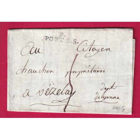 MARQUE 9 PONT S.S. SEINE AUBE POUR VEZELAY YONNE AN 6 1798 INDICE 16 LETTRE
