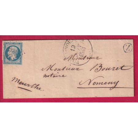 N°10 PC 2490 PONT A MOUSSON MEURTHE ET MOSELLE 1853 POUR NOMENY LETTRE
