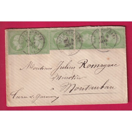N°20 PAIRE + BANDE DE TROIS CAD TYPE 17 CASTELNAUDARY AUDE POUR MONTAUBAN TAN ET GARONNE LETTRE