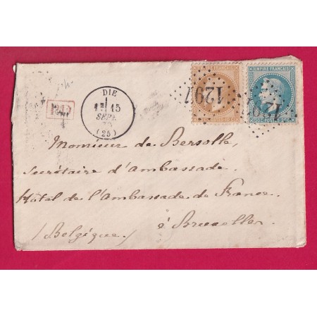 N°28 29 GC 1297 DIE DROME POUR BRUXELLE BELGIQUE 15 SEPT 1870 LETTRE