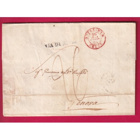 CAD OUTREMER CETTE EN ROUGE LETTRE DE BUENOS AIRES ARGENTINE POUR GENES GENOVA ITALIE VIA DI NIZZA NICE 1845 LETTRE