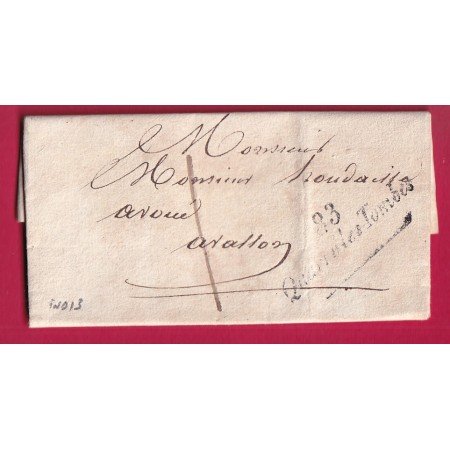 CURSIVE GRATTEE 83 QUARRE LES TOMBES YONNE TAXE LOCALE 1 POUR AVALLON 1832 LETTRE