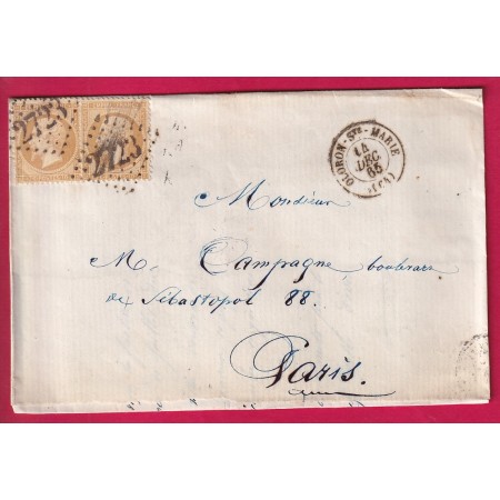 N°21 PAIRE GC 2723 OLORON STE MARIE BASSES PYRENEES POUR PARIS 1865 LETTRE