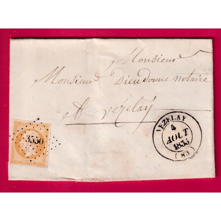 N°13 PC 3550 CAD TYPE 14 VEZELAY YONNE POUR VEZELAY 1855 LETTRE
